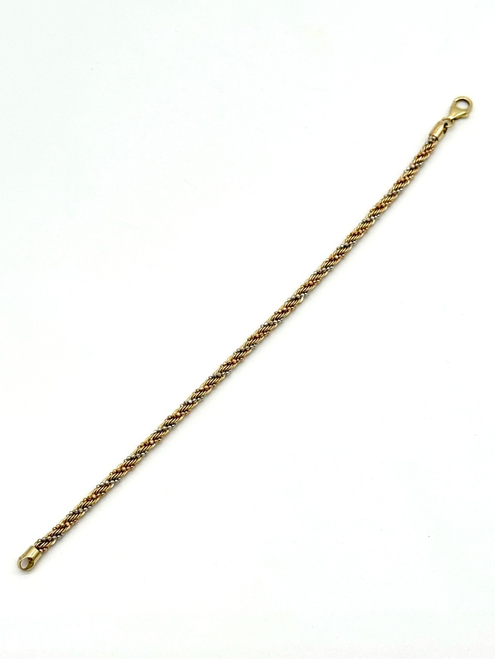 14k Tri Color Gold, 3MM Diamond Cut Rope Bracelet
